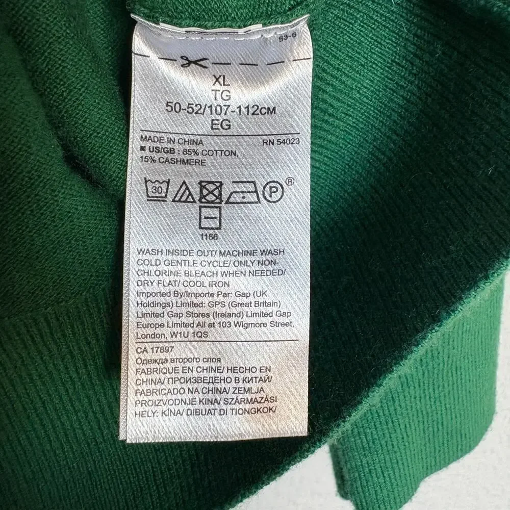 VTG Banana Republic Kelly Green Cashmere blend Sweater Mens XL Oldmoney